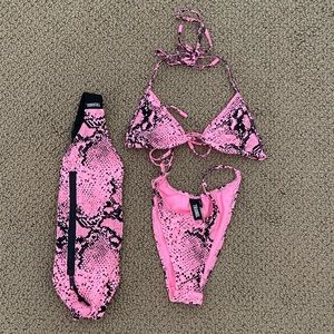 Triangl Pink snake bikini & bag top XS bottom XXS